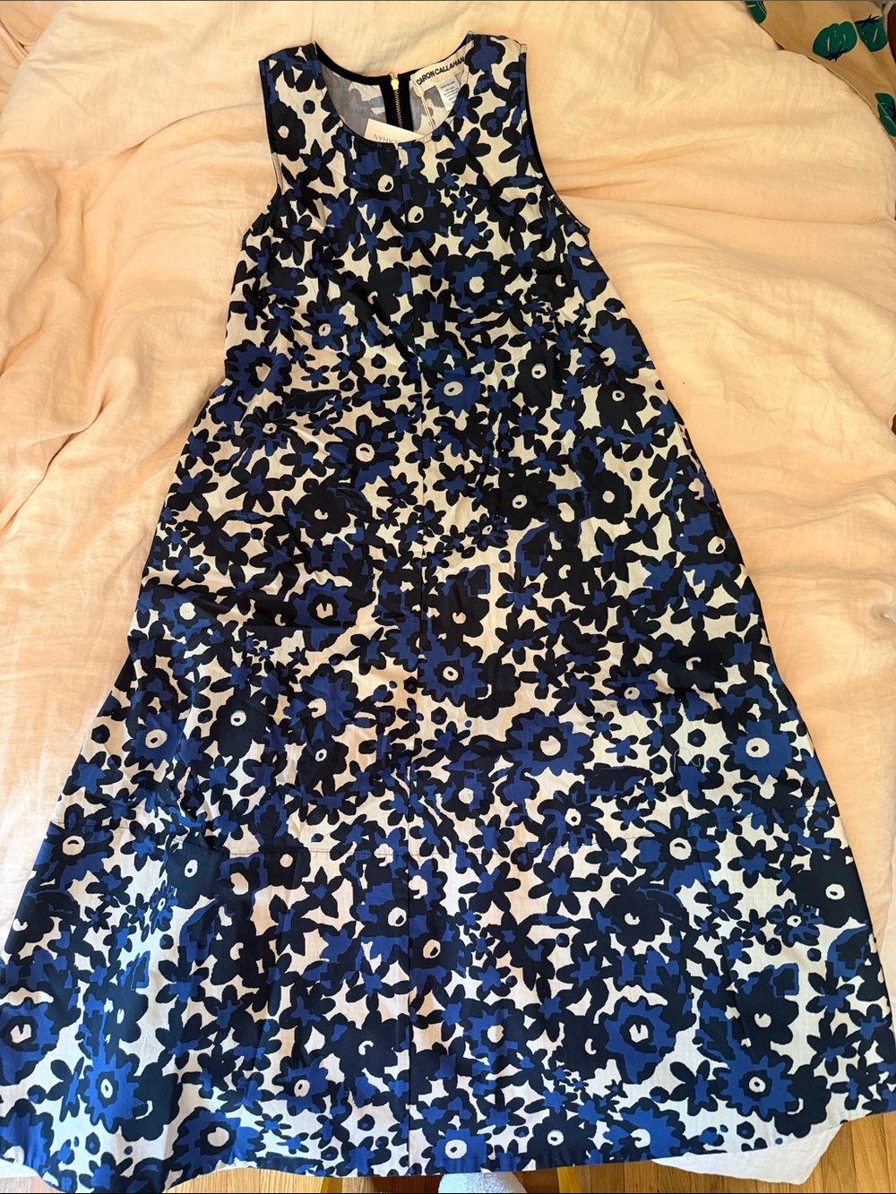 Caron Callahan Poplin Gingham lined Floral Dress size Small